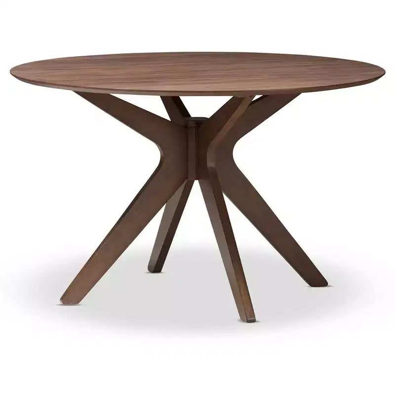 Monte Mid-Century Modern Wood Finish 47-Inch Round Dining Table - "Walnut" Brown - Baxton Studio