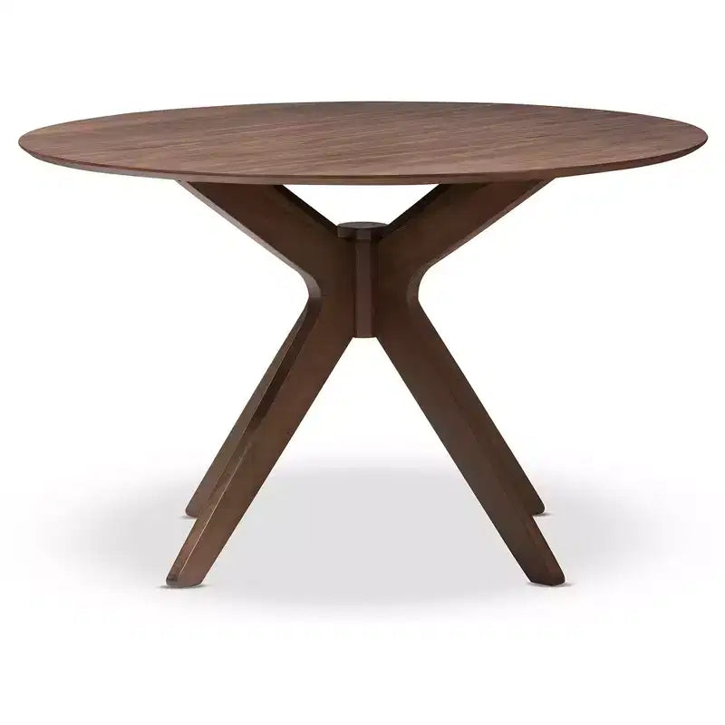 Monte Mid-Century Modern Wood Finish 47-Inch Round Dining Table - "Walnut" Brown - Baxton Studio