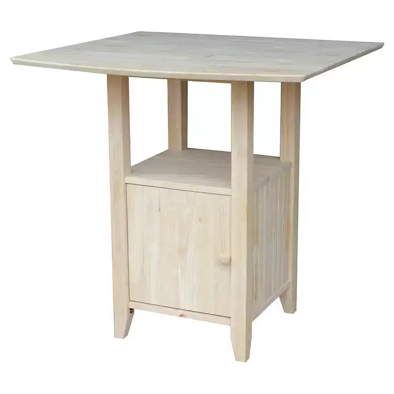 International Concepts Bar Height Bistro Dual Drop Leaf Dining Table Unfinished: Scandinavian Style, 2-Seater Counter Table with Storage Base