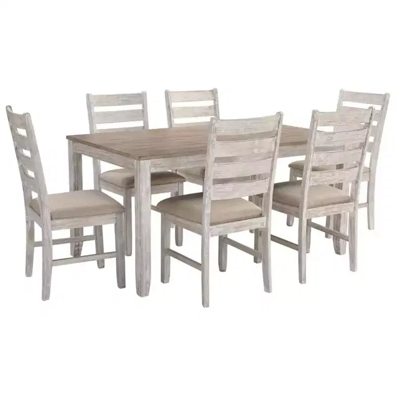 Signature Design by Ashley Set of 7 Skempton Dining Room Table Set Light Brown: Modern 6-Seater Rectangle Non-Extension