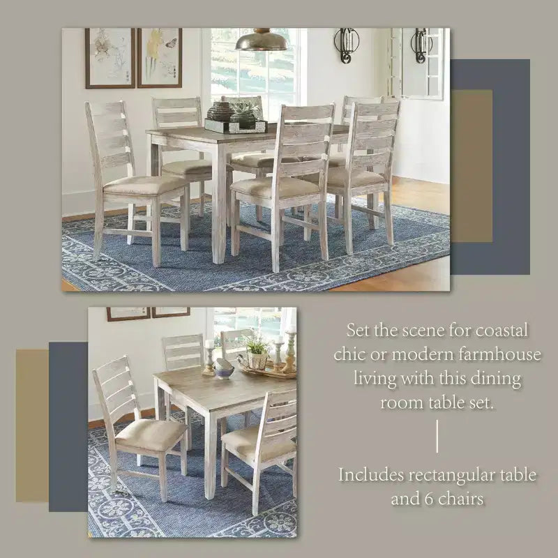 Signature Design by Ashley Ensemble de table de salle à manger Skempton, 7 pièces, brun clair : table rectangulaire moderne, 6 places, non extensible