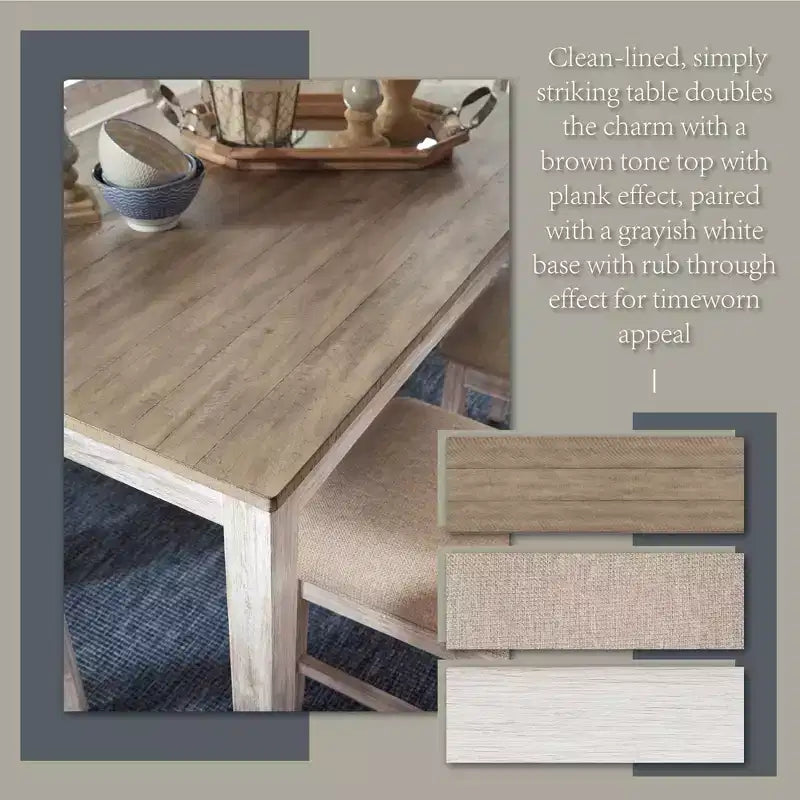 Signature Design by Ashley Ensemble de table de salle à manger Skempton, 7 pièces, brun clair : table rectangulaire moderne, 6 places, non extensible
