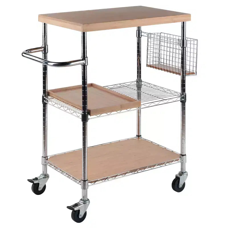 Medera Kitchen Cart Natural - Winsome: Bamboo Top, Chrome Frame, Locking Casters, Wine Storage