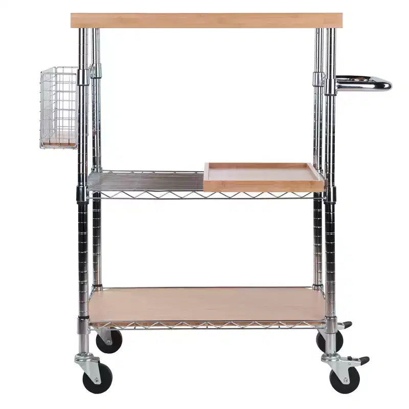 Medera Kitchen Cart Natural - Winsome: Bamboo Top, Chrome Frame, Locking Casters, Wine Storage