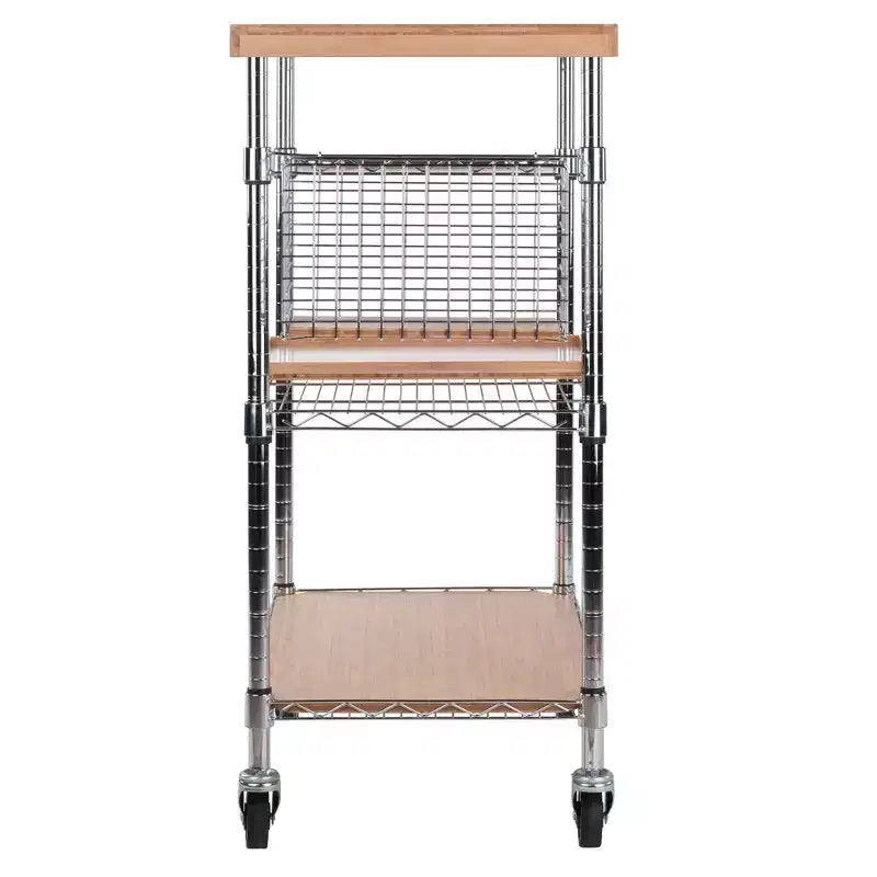 Medera Kitchen Cart Natural - Winsome: Bamboo Top, Chrome Frame, Locking Casters, Wine Storage