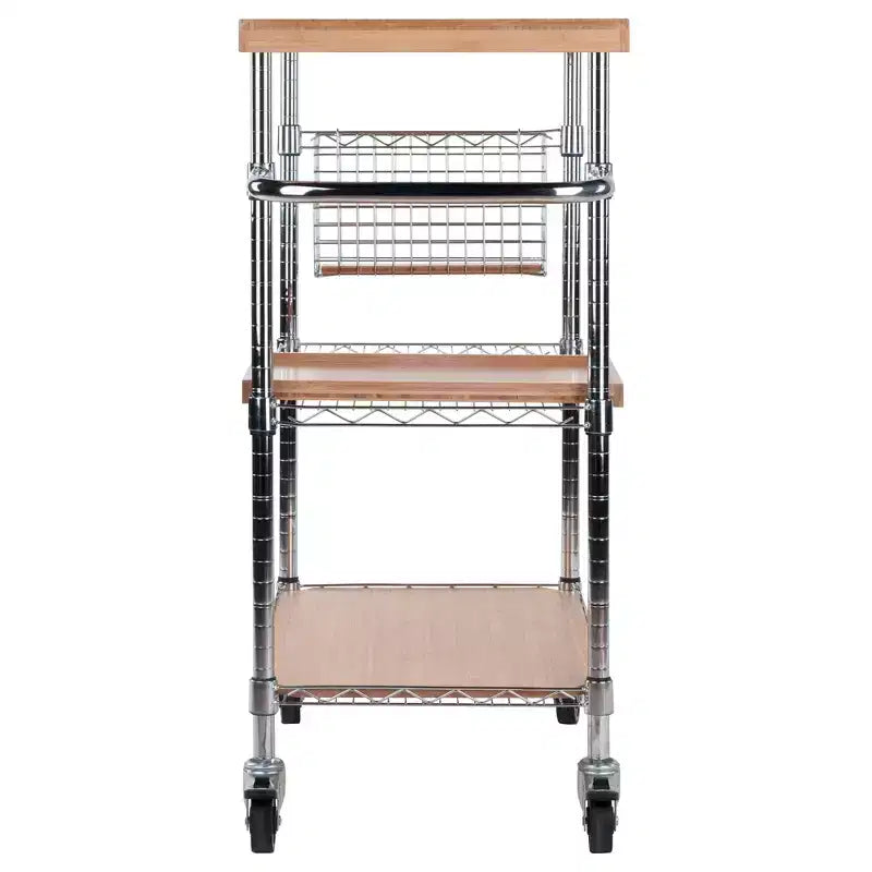 Medera Kitchen Cart Natural - Winsome: Bamboo Top, Chrome Frame, Locking Casters, Wine Storage