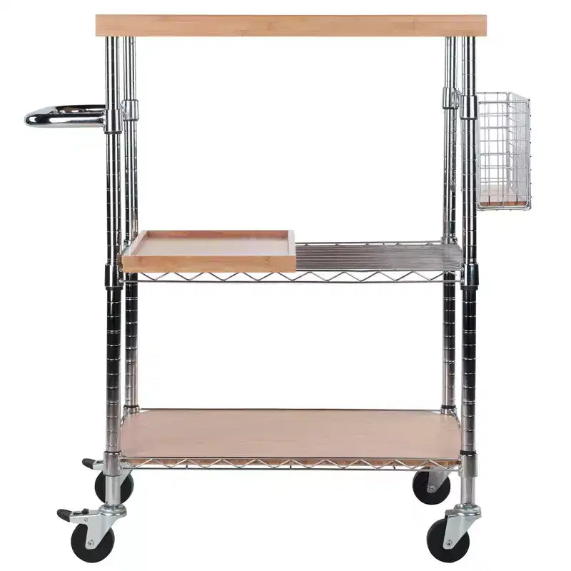 Medera Kitchen Cart Natural - Winsome: Bamboo Top, Chrome Frame, Locking Casters, Wine Storage