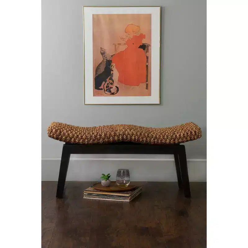 East At Main Myra Hyacinth Bench Brown: Rattan Entryway Ottoman, Narrow, Solid Wood Frame