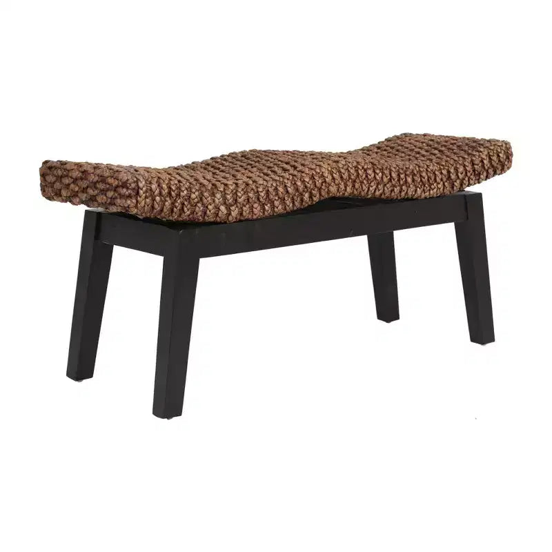 East At Main Myra Hyacinth Bench Brown: Rattan Entryway Ottoman, Narrow, Solid Wood Frame