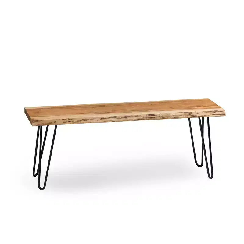 48 Hairpin Live Edge Wood Bench with Coat Hook Shelf Set Natural - Alaterre Furniture