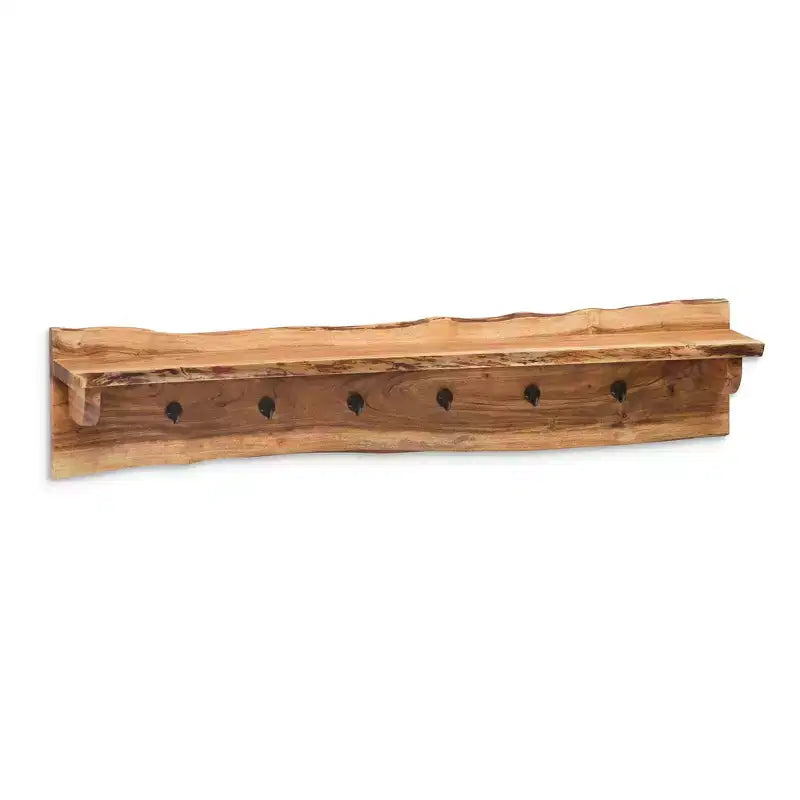 48 Hairpin Live Edge Wood Bench with Coat Hook Shelf Set Natural - Alaterre Furniture
