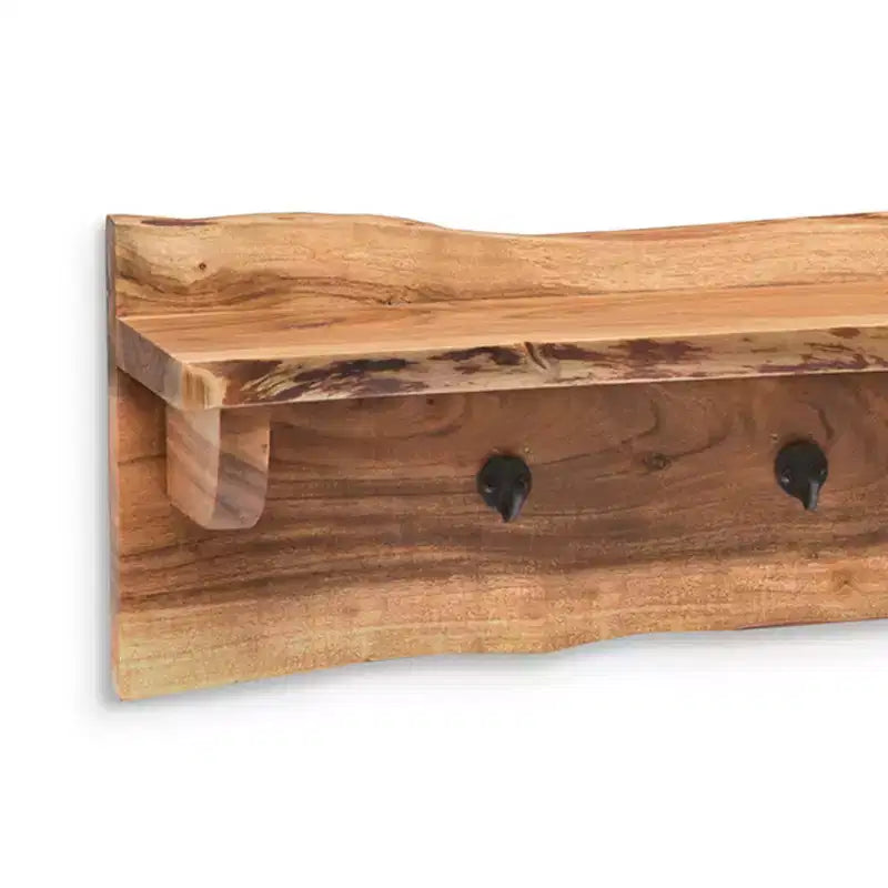 48 Hairpin Live Edge Wood Bench with Coat Hook Shelf Set Natural - Alaterre Furniture