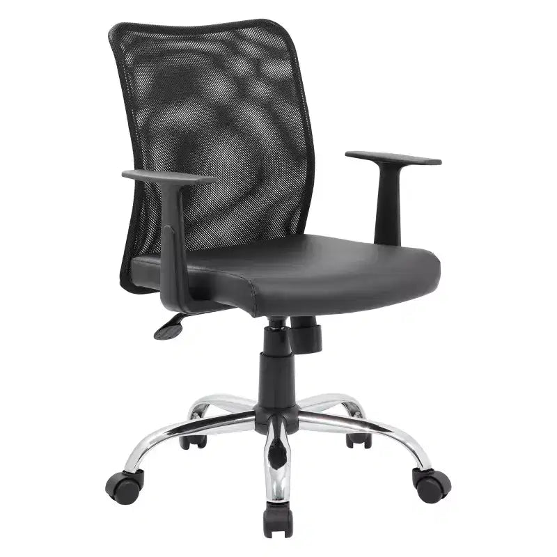 Fixed Arm Budget Mesh Task Chair Black - Boss Office Products: Chrome Base, Pneumatic Lift, Locking Tilt Control