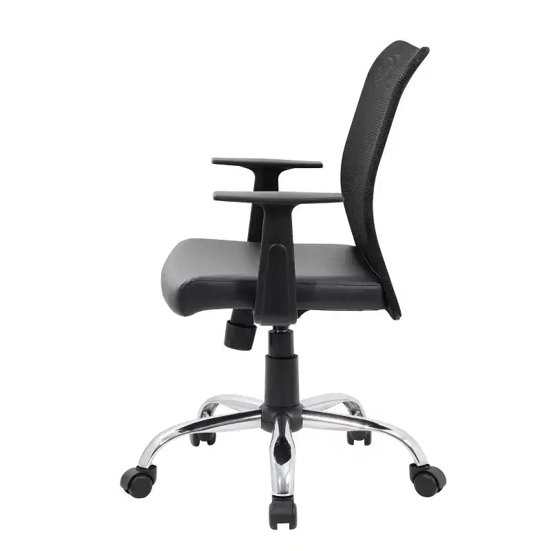 Fixed Arm Budget Mesh Task Chair Black - Boss Office Products: Chrome Base, Pneumatic Lift, Locking Tilt Control