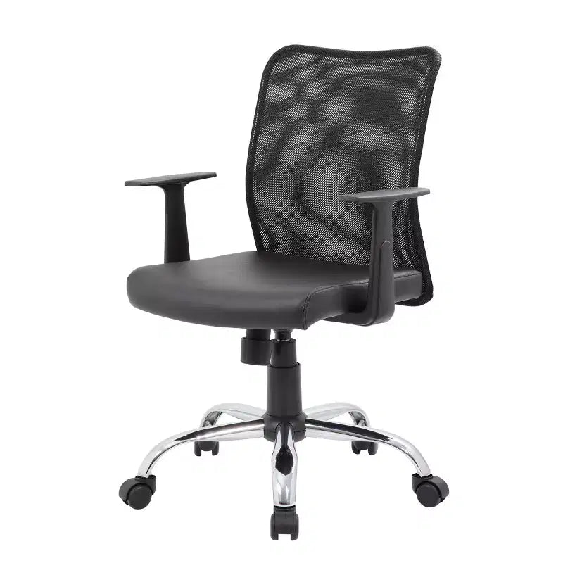 Fixed Arm Budget Mesh Task Chair Black - Boss Office Products: Chrome Base, Pneumatic Lift, Locking Tilt Control