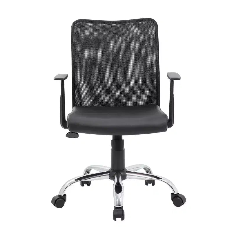 Fixed Arm Budget Mesh Task Chair Black - Boss Office Products: Chrome Base, Pneumatic Lift, Locking Tilt Control