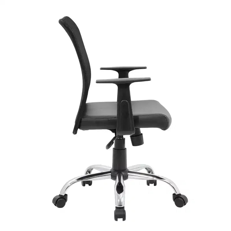 Fixed Arm Budget Mesh Task Chair Black - Boss Office Products: Chrome Base, Pneumatic Lift, Locking Tilt Control