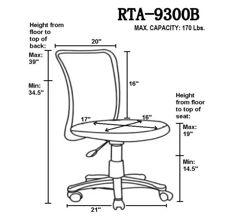 Chaise de bureau en maille noire - Techni Mobili : Réglage pneumatique de la hauteur, Piètement 5 étoiles, Sans accoudoirs