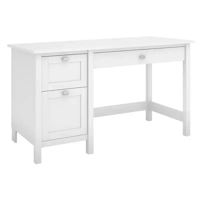 Broadview Computer Desk with Drawers Pure White - Bush Furniture: Mid-Century Modern, MDF, Office Furniture