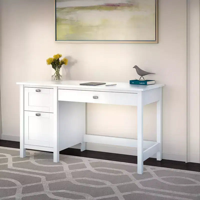 Bureau d'ordinateur Broadview avec tiroirs Blanc pur - Bush Furniture : Moderne du milieu du siècle, MDF, Mobilier de bureau