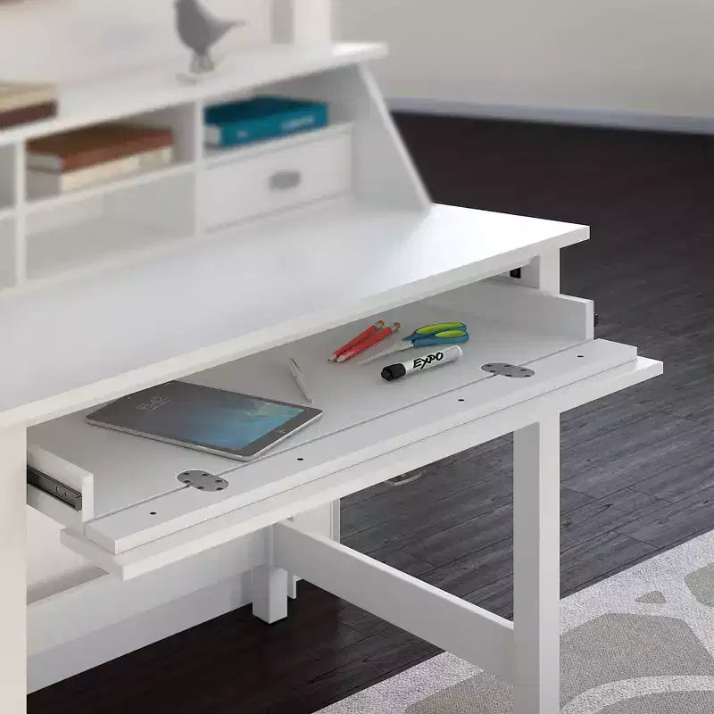 Bureau d'ordinateur Broadview avec tiroirs Blanc pur - Bush Furniture : Moderne du milieu du siècle, MDF, Mobilier de bureau
