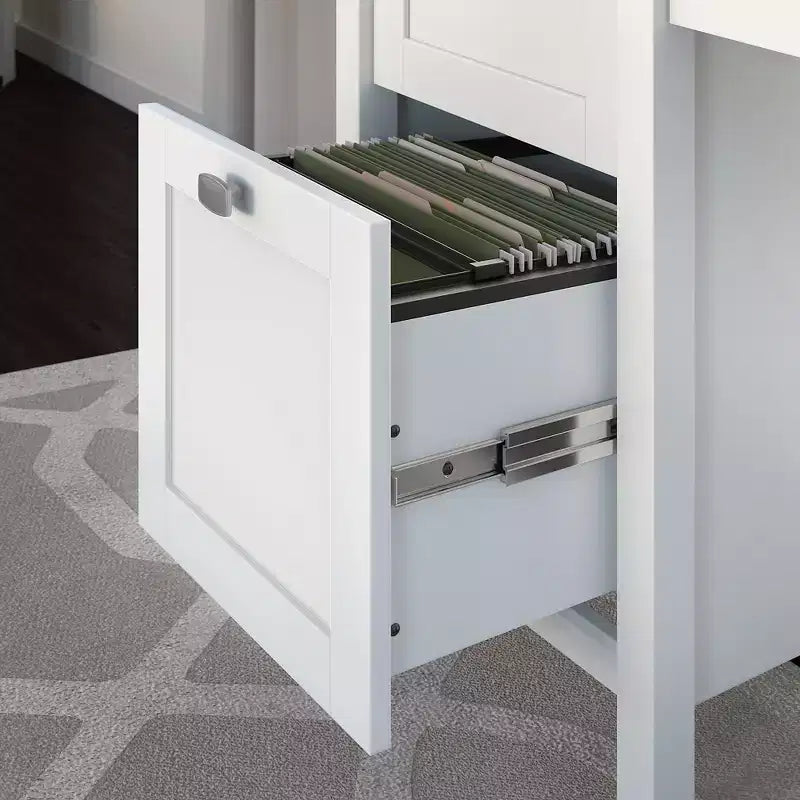 Bureau d'ordinateur Broadview avec tiroirs Blanc pur - Bush Furniture : Moderne du milieu du siècle, MDF, Mobilier de bureau