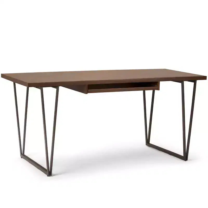 66" Travis Solid Wood Desk with Keyboard Tray, Metal Base - WyndenHall