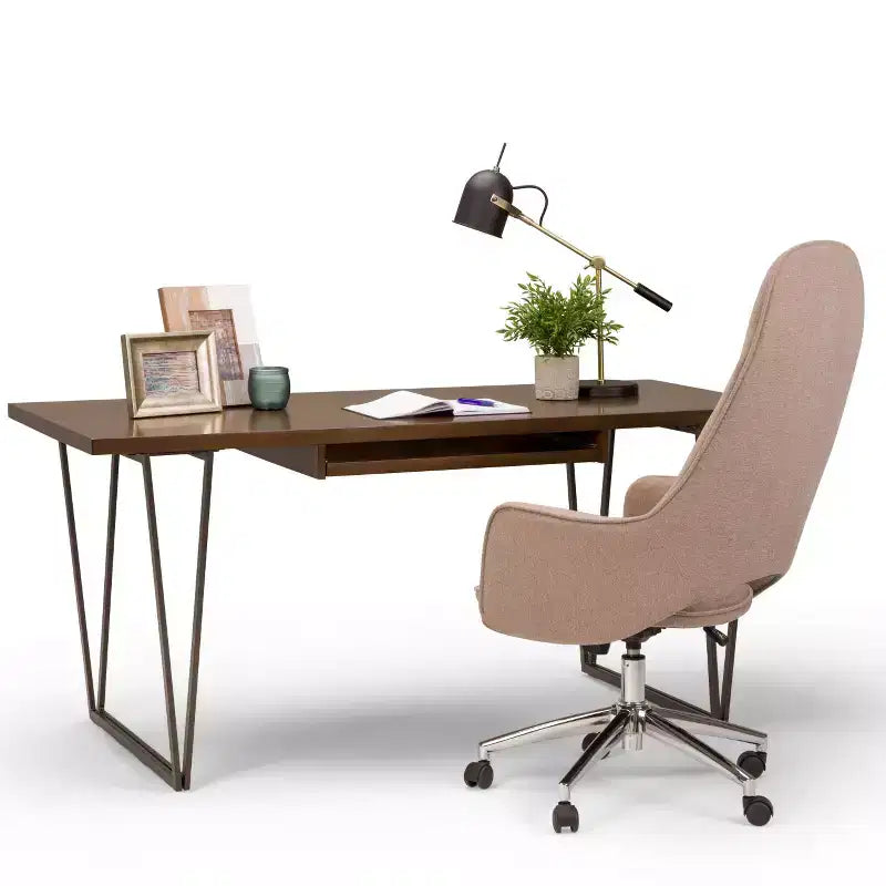 66" Travis Solid Wood Desk with Keyboard Tray, Metal Base - WyndenHall