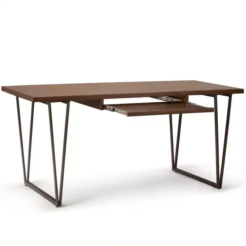 66" Travis Solid Wood Desk with Keyboard Tray, Metal Base - WyndenHall