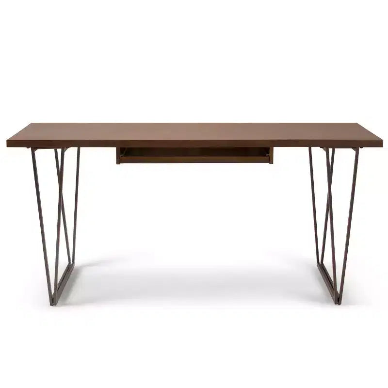 66" Travis Solid Wood Desk with Keyboard Tray, Metal Base - WyndenHall