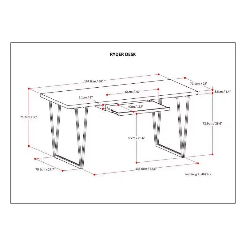 66" Travis Solid Wood Desk with Keyboard Tray, Metal Base - WyndenHall