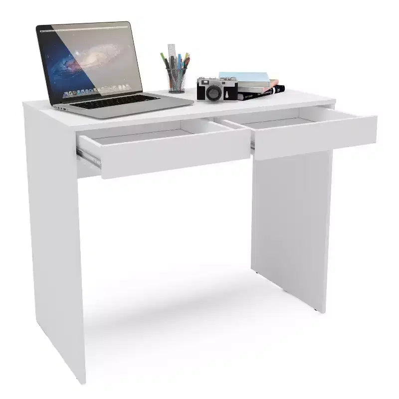 Tijuca 2 Drawer Compact Student Desk White - Polifurniture: Modern Style, Space-Saving Design, Adult Assembly