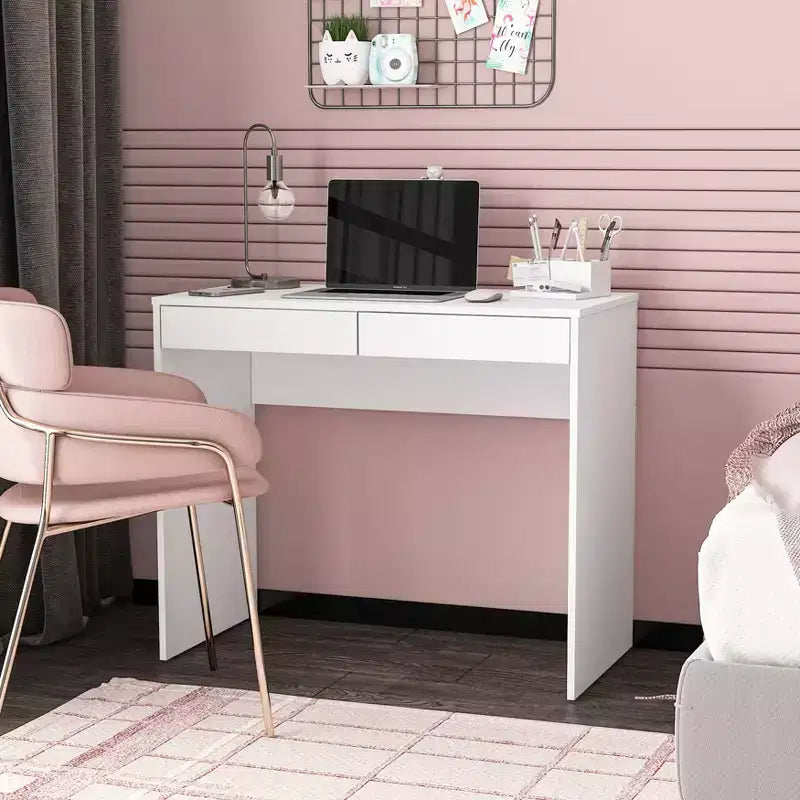 Tijuca 2 Drawer Compact Student Desk White - Polifurniture: Modern Style, Space-Saving Design, Adult Assembly