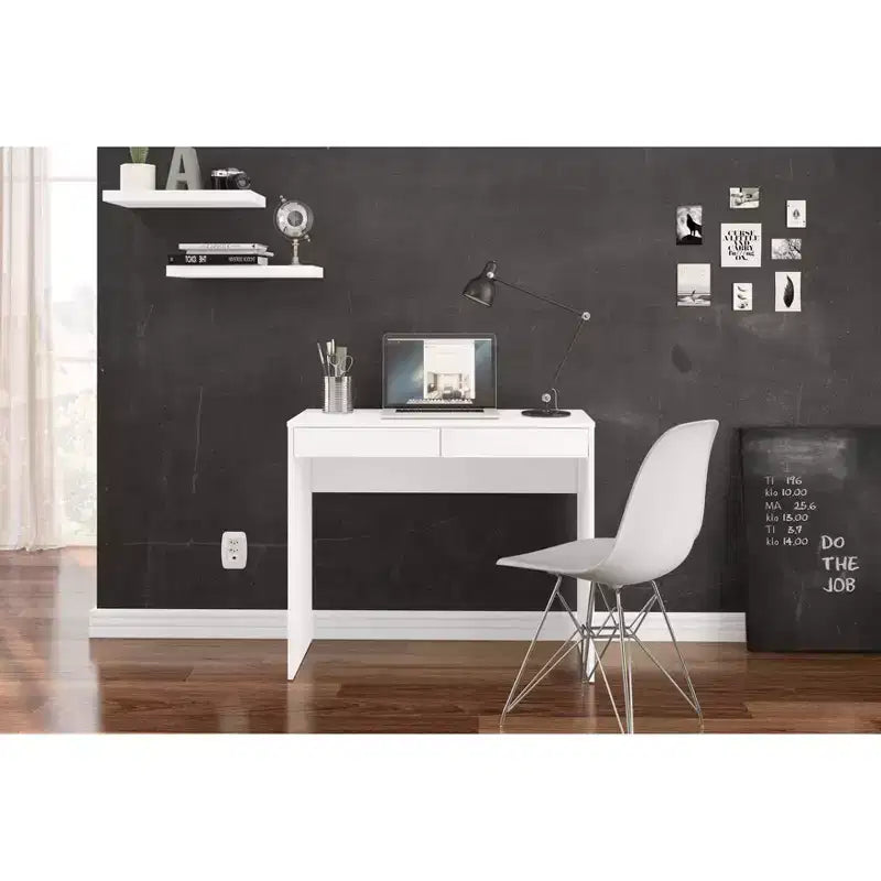 Tijuca 2 Drawer Compact Student Desk White - Polifurniture: Modern Style, Space-Saving Design, Adult Assembly
