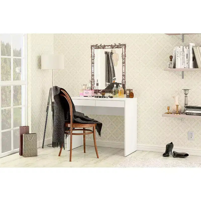 Tijuca 2 Drawer Compact Student Desk White - Polifurniture: Modern Style, Space-Saving Design, Adult Assembly