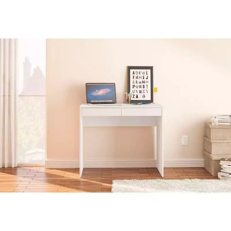 Tijuca 2 Drawer Compact Student Desk White - Polifurniture: Modern Style, Space-Saving Design, Adult Assembly