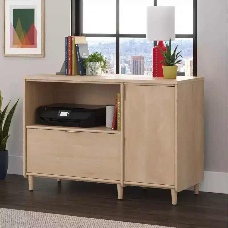 Credenza da ufficio in acero naturale - : Mobile TV con ripiano regolabile e archivio