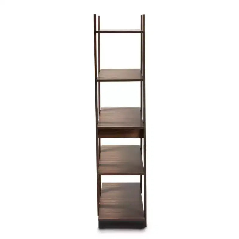 61" 5 Tier Michio Wood Geometric Display Shelf Walnut - Baxton Studio: Sleek, Spacious Storage for Home Office