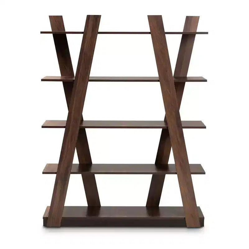 61" 5 Tier Michio Wood Geometric Display Shelf Walnut - Baxton Studio: Sleek, Spacious Storage for Home Office