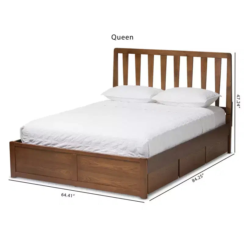 Queen Raurey Modern & Contemporary Walnut Storage Platform Bed: Brown, Solid Wood, Under Bed Storage, No Box Spring Needed