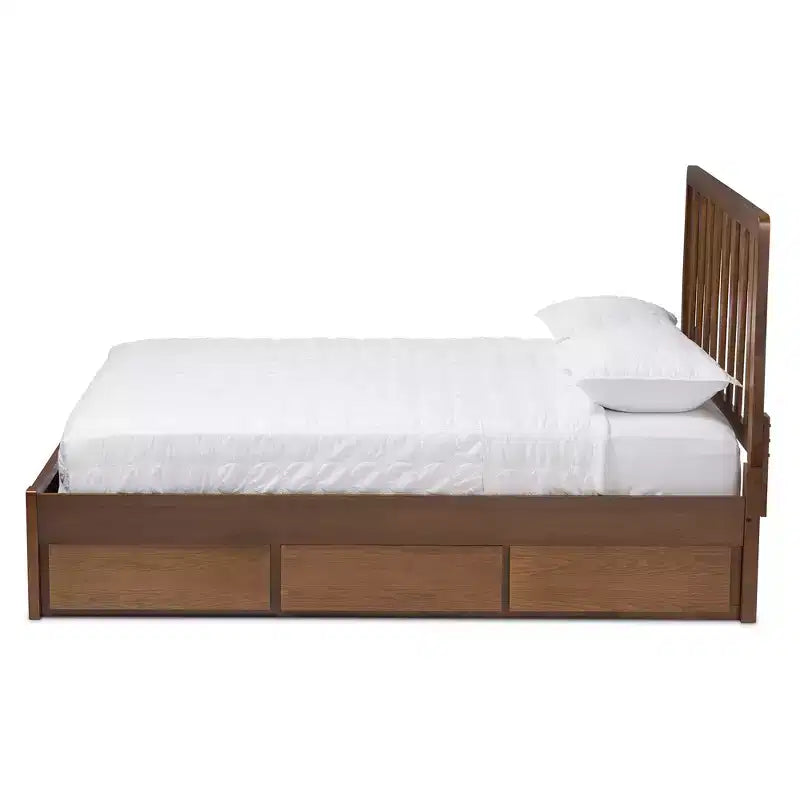 Queen Raurey Modern & Contemporary Walnut Storage Platform Bed: Brown, Solid Wood, Under Bed Storage, No Box Spring Needed