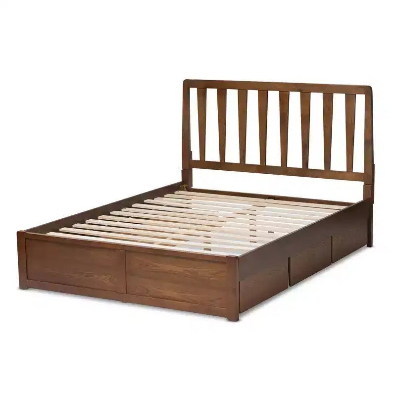 Queen Raurey Modern & Contemporary Walnut Storage Platform Bed: Brown, Solid Wood, Under Bed Storage, No Box Spring Needed