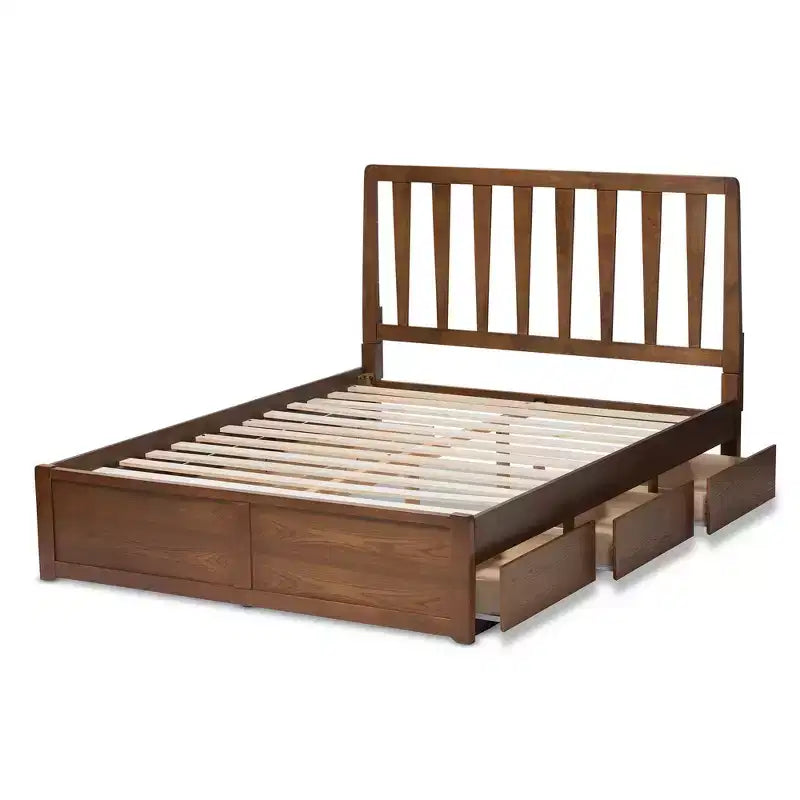 Queen Raurey Modern & Contemporary Walnut Storage Platform Bed: Brown, Solid Wood, Under Bed Storage, No Box Spring Needed