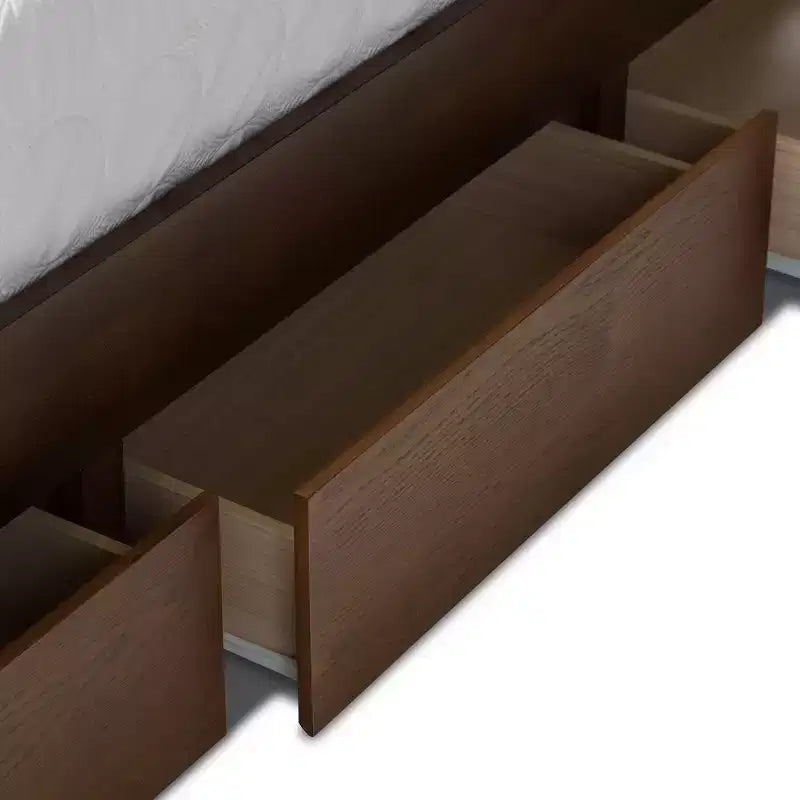 Queen Raurey Modern & Contemporary Walnut Storage Platform Bed: Brown, Solid Wood, Under Bed Storage, No Box Spring Needed