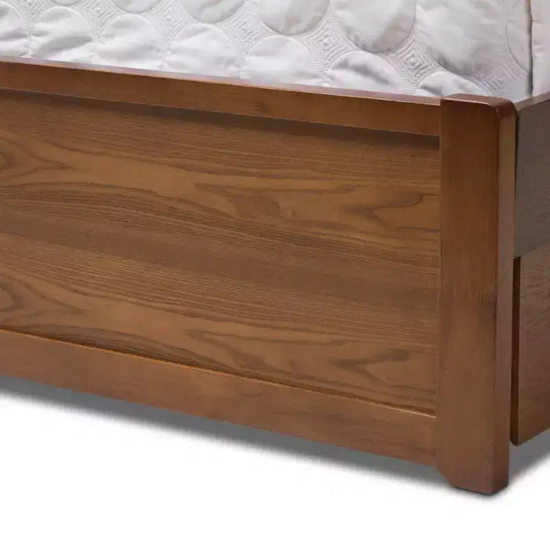 Queen Raurey Modern & Contemporary Walnut Storage Platform Bed: Brown, Solid Wood, Under Bed Storage, No Box Spring Needed