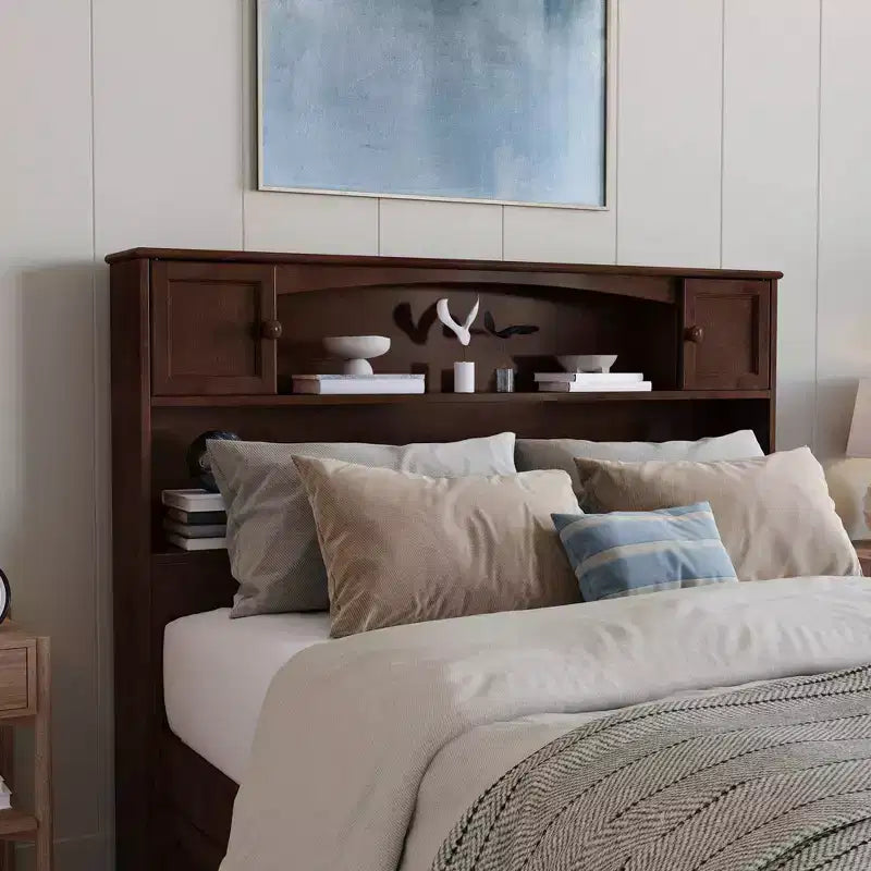 Full Newport Bookcase Headboard Walnut - AFI: Dual Shelves & Concealed Compartments