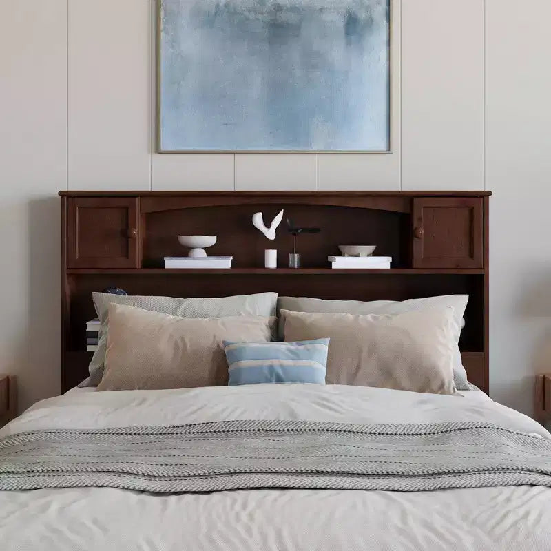 Full Newport Bookcase Headboard Walnut - AFI: Dual Shelves & Concealed Compartments