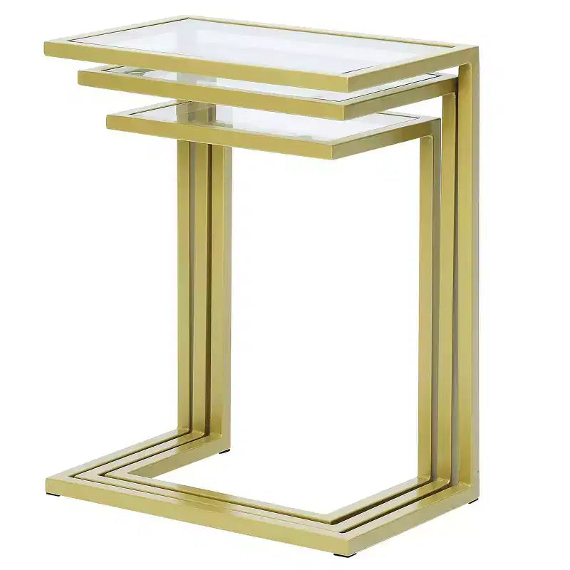 Carolina Living Emil Nesting Table Set Gold: Clear Tempered Glass, Metal Frame, No Assembly Required