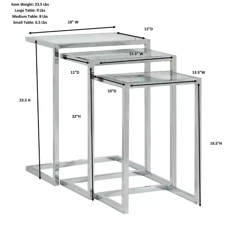 Carolina Living Emil Nesting Table Set Gold: Clear Tempered Glass, Metal Frame, No Assembly Required