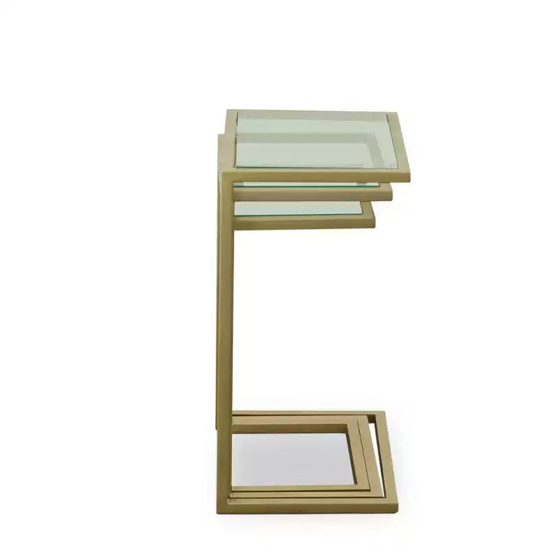 Carolina Living Emil Nesting Table Set Gold: Clear Tempered Glass, Metal Frame, No Assembly Required